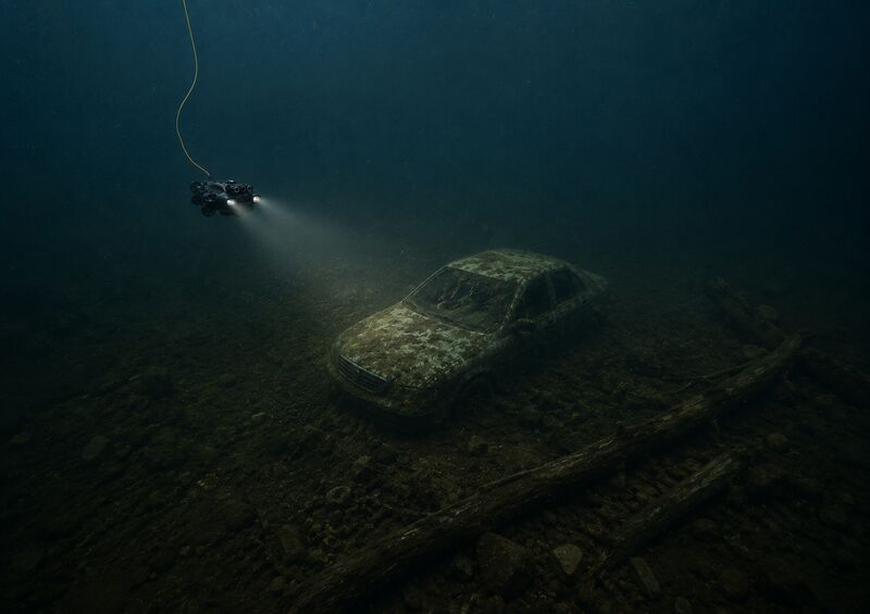 ROV search and recovery operation locating a submerged vehicle