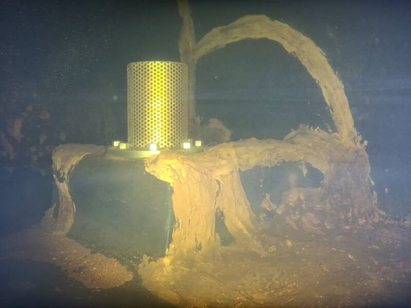Intake strainer with sediment build-up on the tank floor